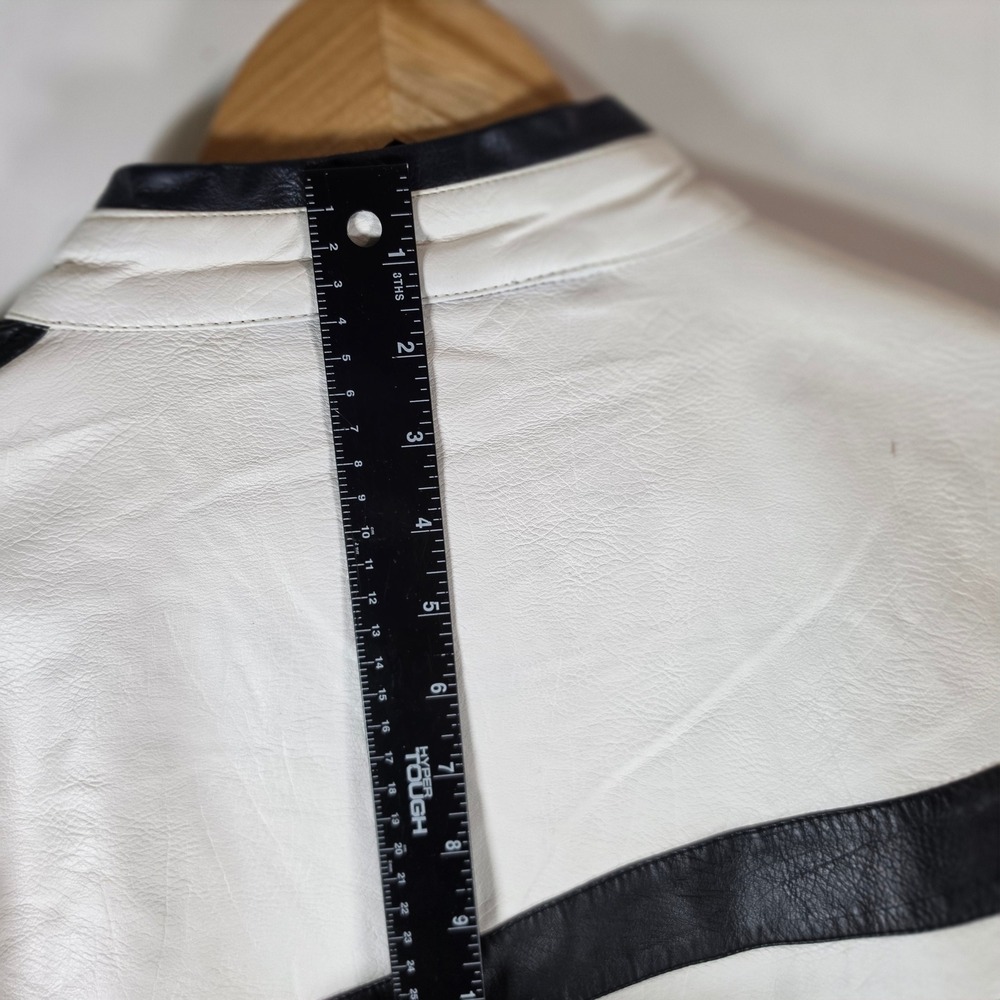 Cbyezy Mens Faux Leather Moto Jacket Black White Colorblock Cafe Racer 2XL - Picture 10 of 10